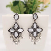 Gorgeous Mirror Flower Shape Silver Classic Oxidised Earrings